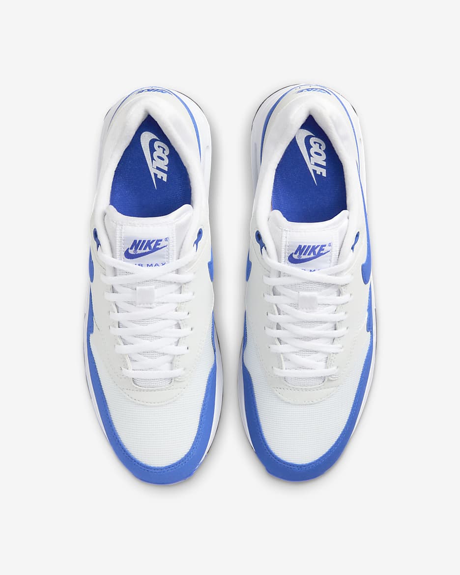 Nike Air Max 1 '86 OG G-golfsko til mænd - hvid/Pure Platinum/sort/Hyper Royal