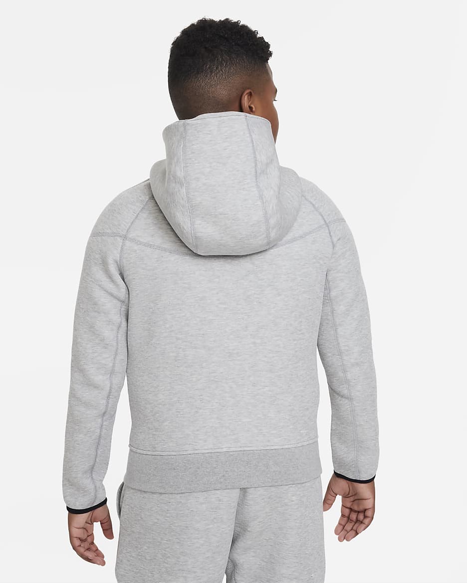 Nike Sportswear Tech Fleece Tam Boy Fermuarlı Genç Çocuk (Erkek) Kapüşonlu Üstü (Geniş Beden) - Dark Grey Heather/Siyah/Siyah