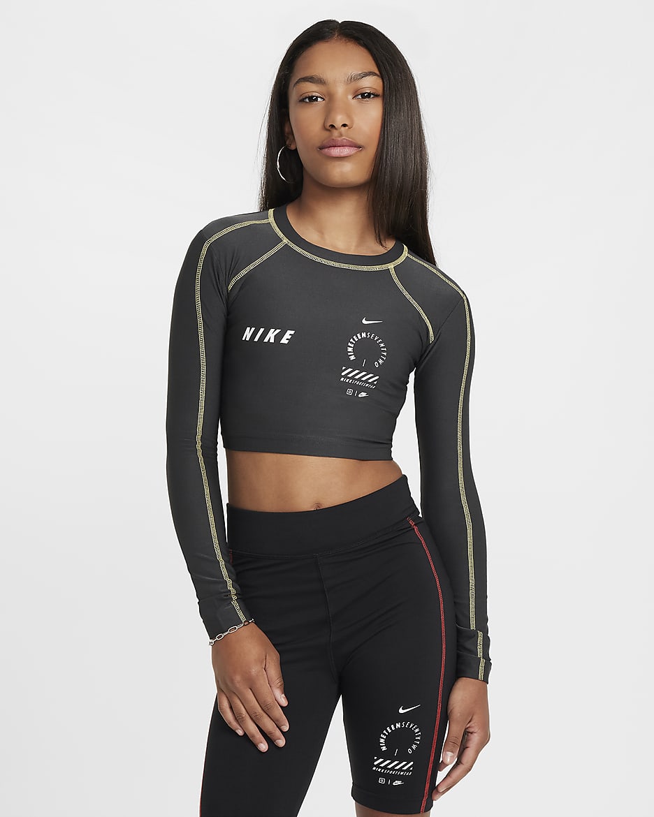 Nike Sportswear Girls' Long-Sleeve Crop Top - Dark Smoke Grey