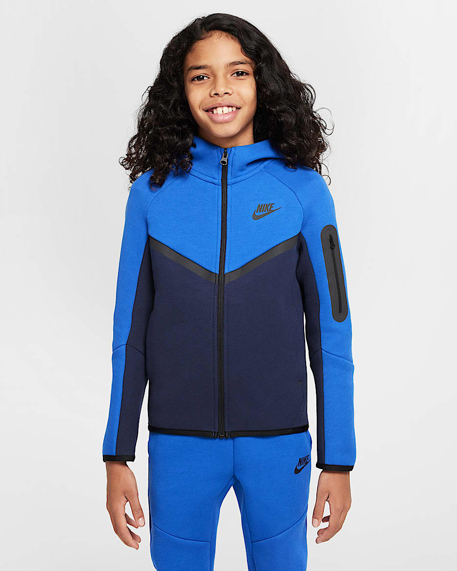 Nike Sportswear Tech Fleece Hoodie met rits voor kids - Obsidian/Game Royal/Zwart/Zwart