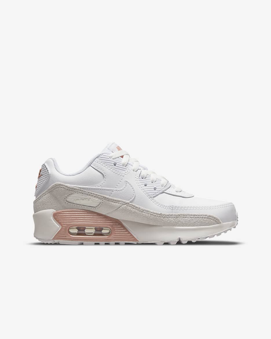 Tenis para niños grandes Nike Air Max 90 LTR - Blanco/Blanco cumbre/Bronce rojo metálico/Blanco