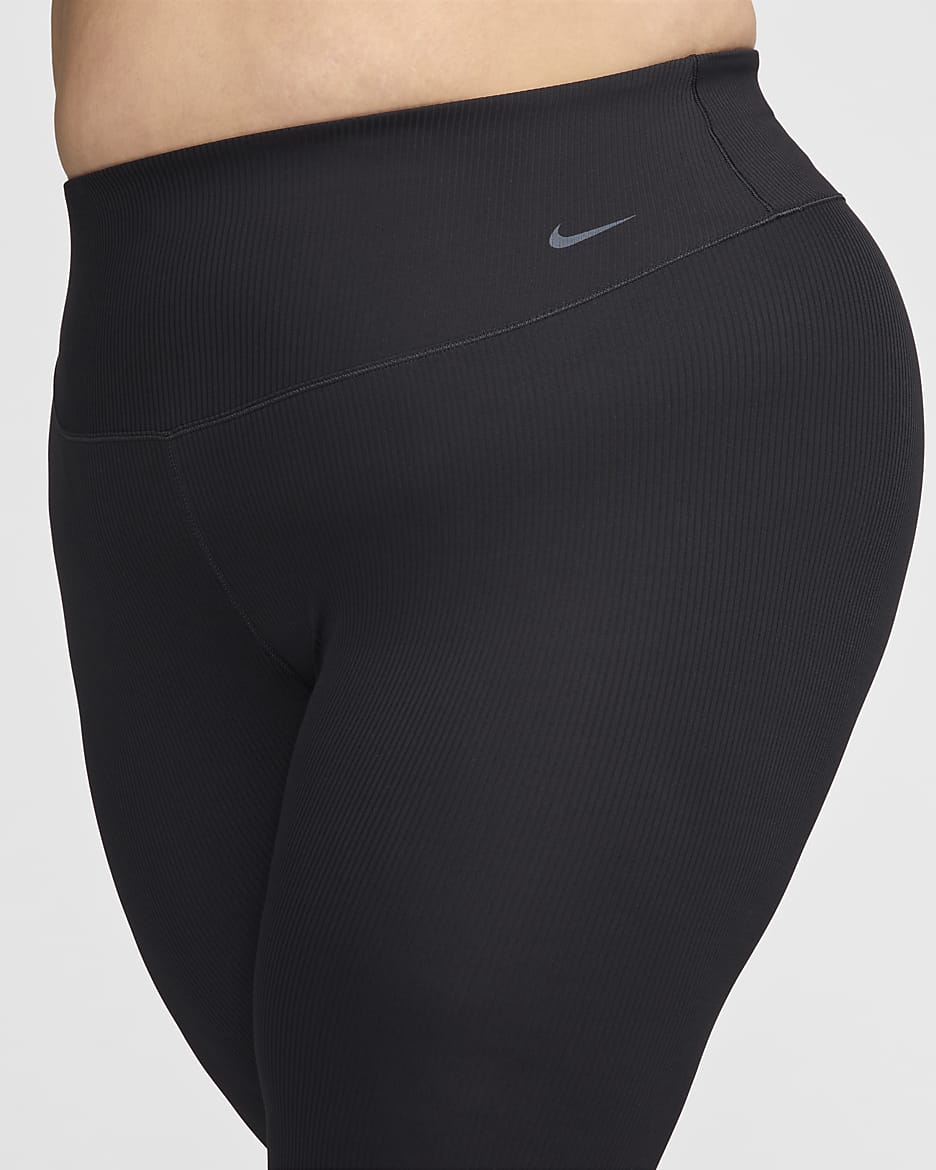 Nike Zenvy Rib Women's Gentle-Support High-Waisted 7/8 Leggings (Plus Size) - Black/Black