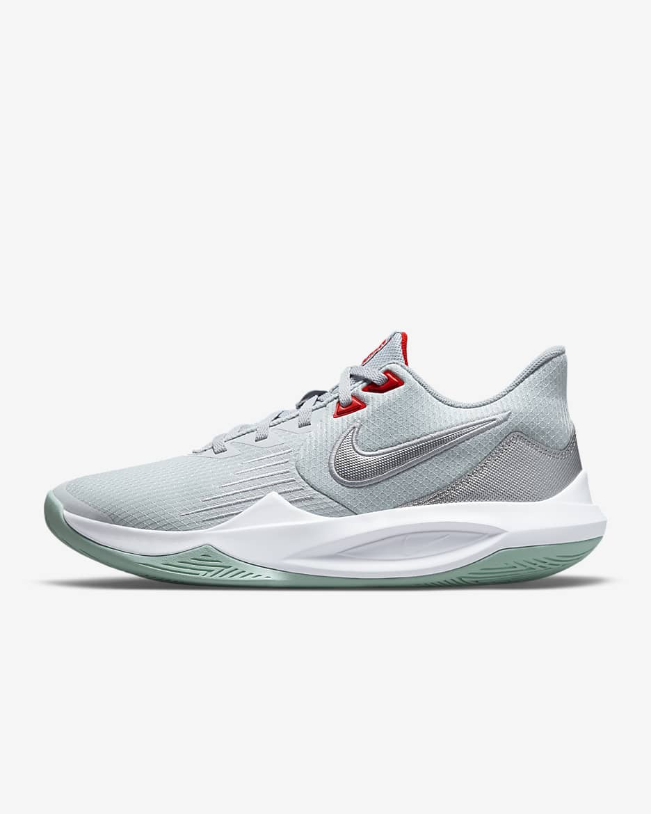 Nike Precision 5 Basketball Shoes - Pure Platinum/Wolf Grey/Chile Red/Metallic Silver