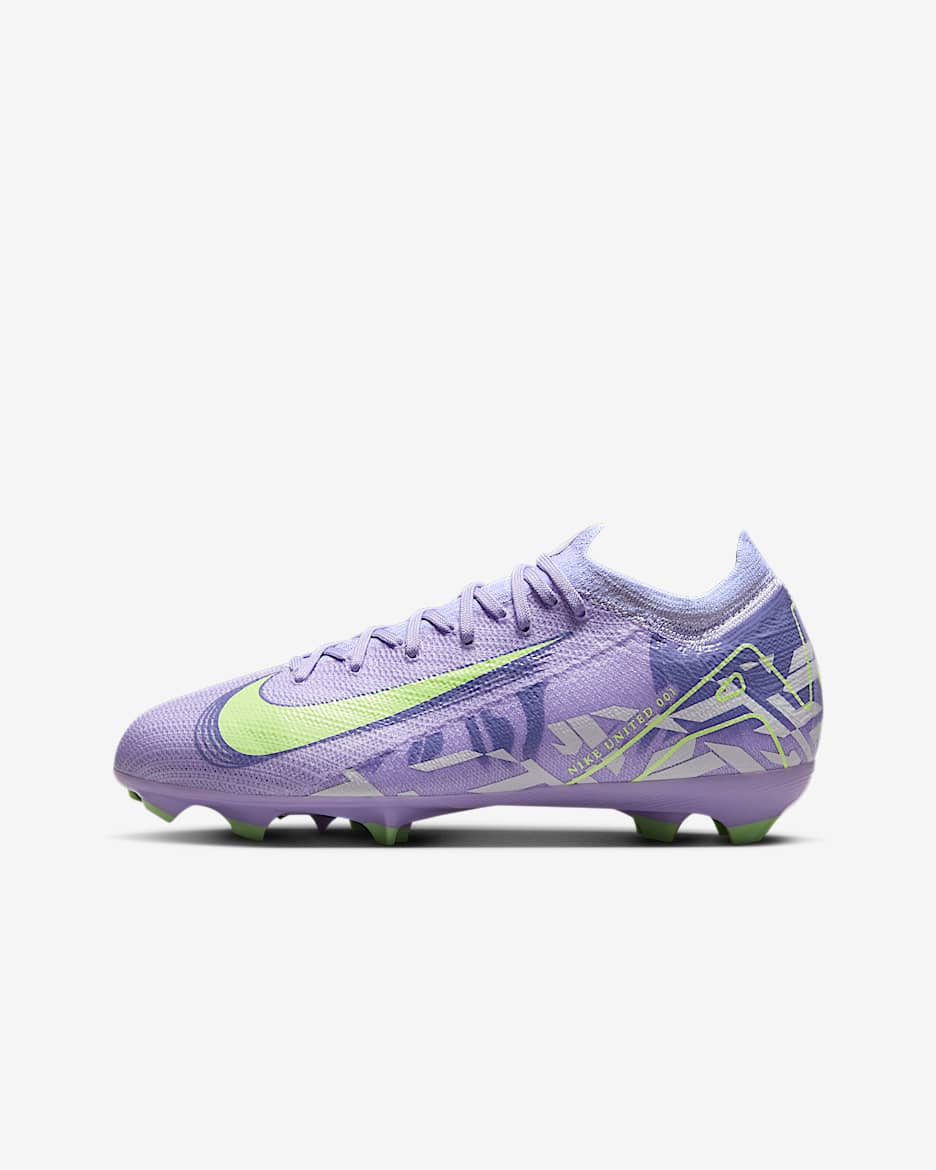 Chaussure de foot basse à crampons FG Nike United Jr. Mercurial Vapor 16 Pro pour ado - Purple Agate/Barely Volt