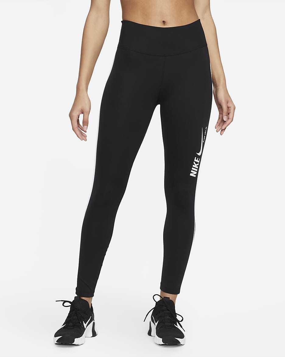 Nike One Women's Mid-Rise 7/8 Graphic Leggings - Black/White/White