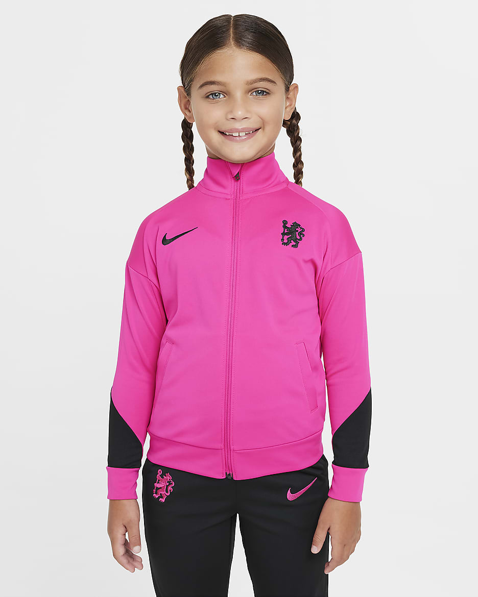 Chelsea F.C. Academy Pro (tredjedrakt) Nike Dri-FIT strikket fotballtracksuit til små barn - Pink Prime/Svart/Pink Prime