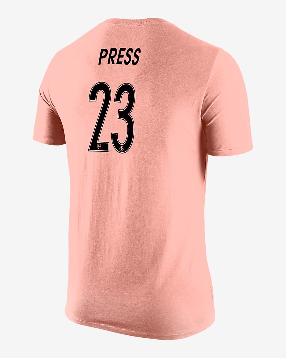 Playera Nike de la NWSL para hombre Christen Press Angel City FC - Coral desteñido