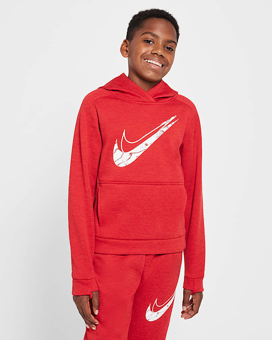 Nike Multi Stain Repel Big Kids' Therma-FIT Hoodie - Gym Red/University Red/Heather/White