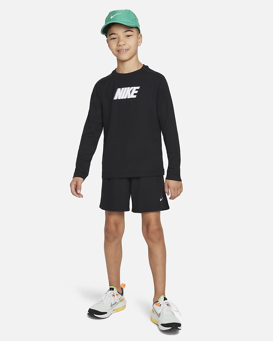 Nike Dri-FIT Multi+ langermet overdel til store barn (gutt) - Svart/Hvit