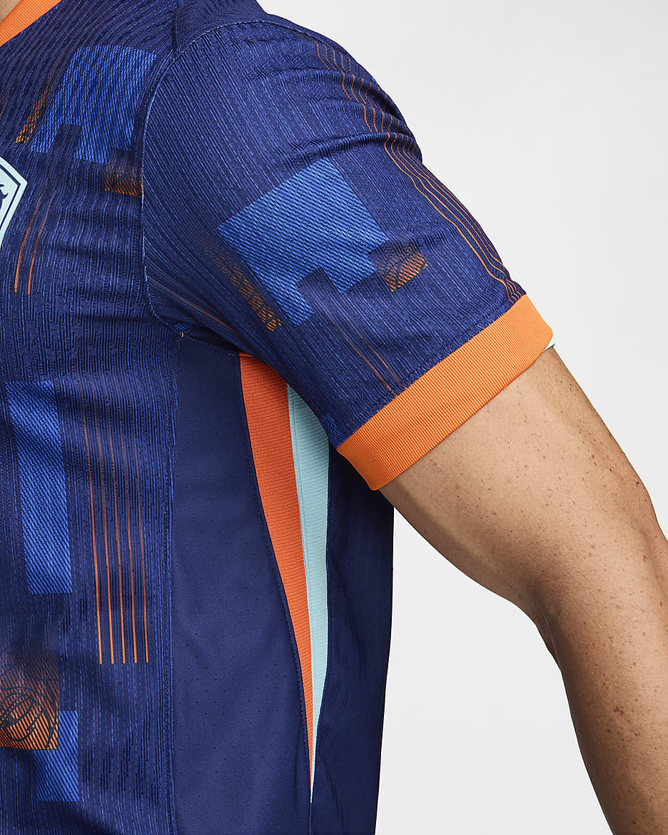 Maillot de foot authentique Nike Dri-FIT ADV Pays-Bas (Équipe masculine) 2024/25 Match Extérieur pour homme - Blue Void/Safety Orange/Copa/Blanc