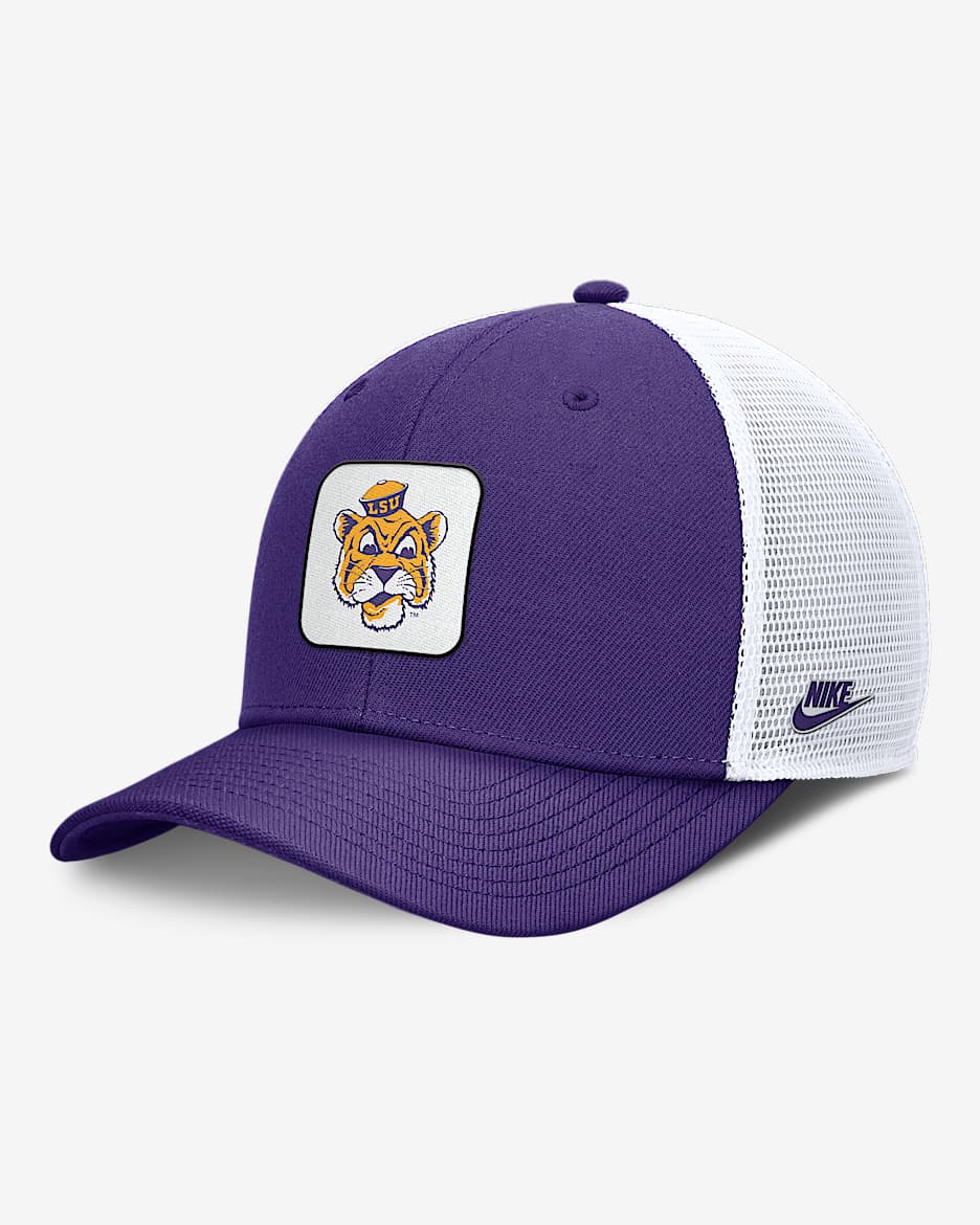 LSU Tigers Legacy Rise Mascot Men's Nike College Trucker Adjustable Hat - White