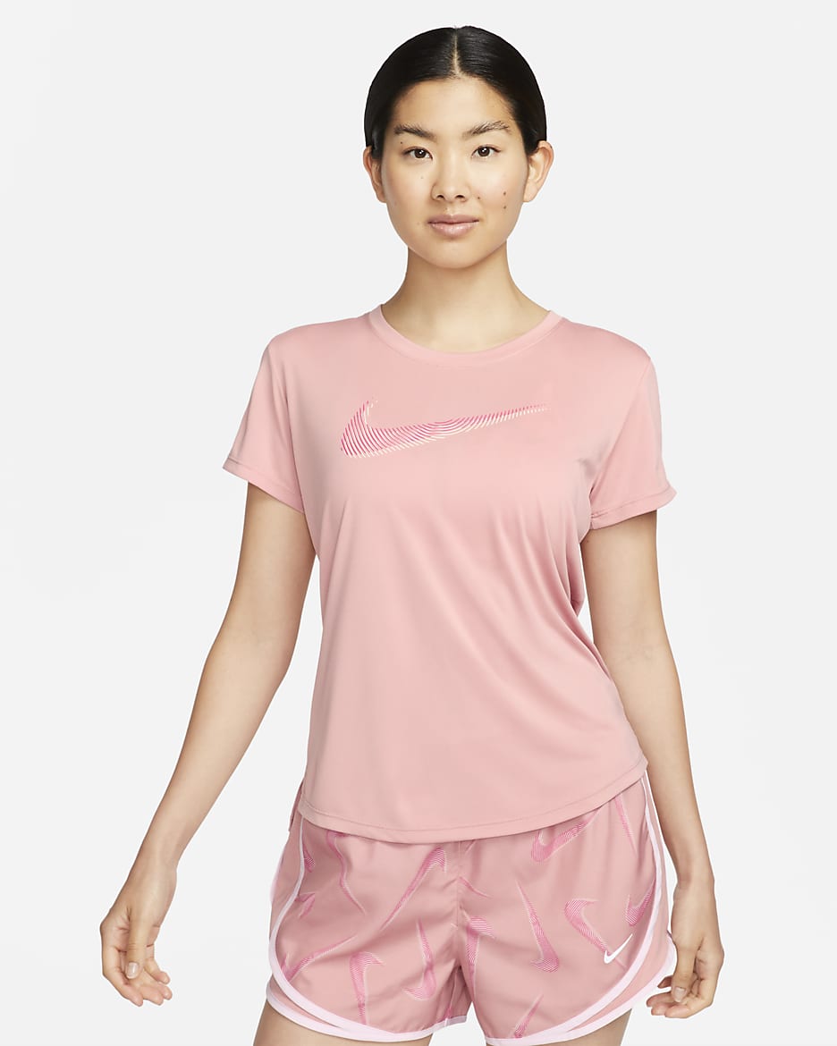 เสื้อวิ่งแขนสั้นผู้หญิง Nike Dri-FIT Swoosh - Red Stardust/Fierce Pink
