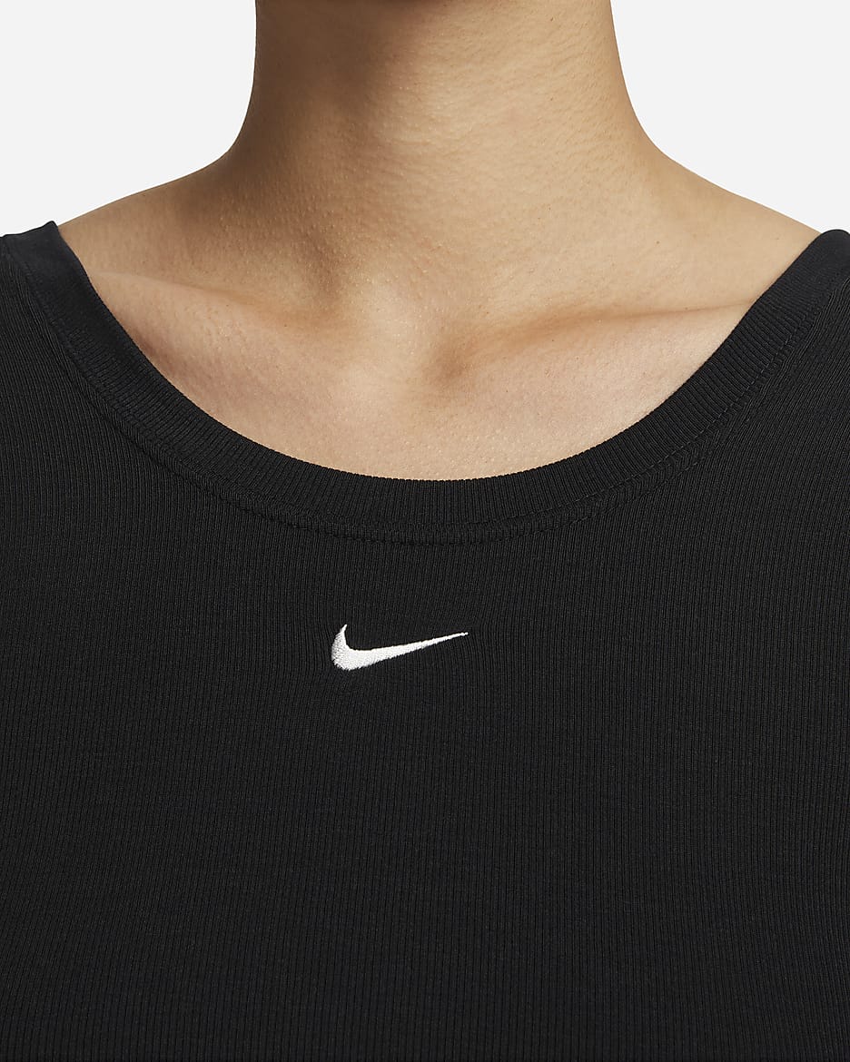 Nike Sportswear Chill Knit Women's Tight Scoop-Back Short-Sleeve Mini-Rib Top - Black/Sail