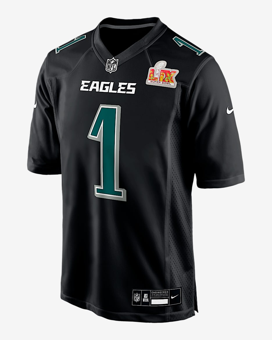 Jersey Nike de la NFL Game Fashion para hombre Jalen Hurts Philadelphia Eagles Super Bowl LIX - Negro