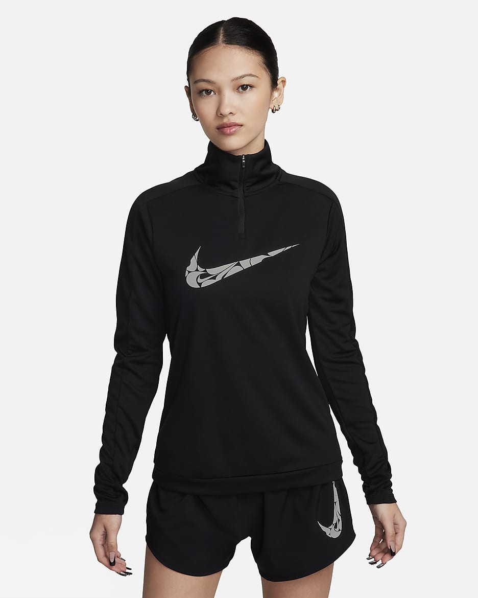 ナイキ スウッシュ ウィメンズ Dri-FIT 1/4ジップ ミッド レイヤー - ブラック/ホワイト
