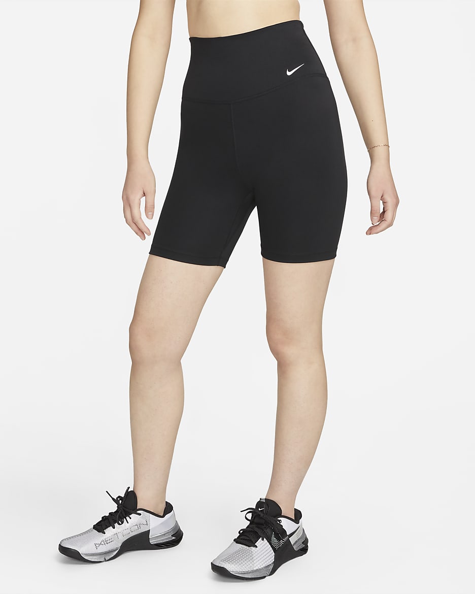 กางเกงปั่นจักรยานขาสั้น 7 นิ้วเอวสูงผู้หญิง Nike Dri-FIT One - ดำ/ขาว