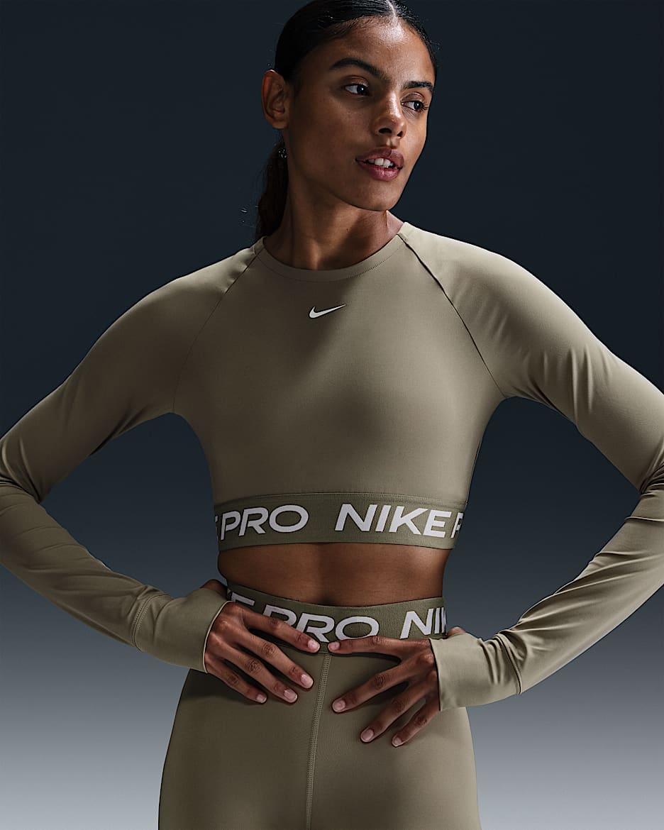 Nike Pro Women's Dri-FIT Cropped Long-Sleeve Top - Light Army/White