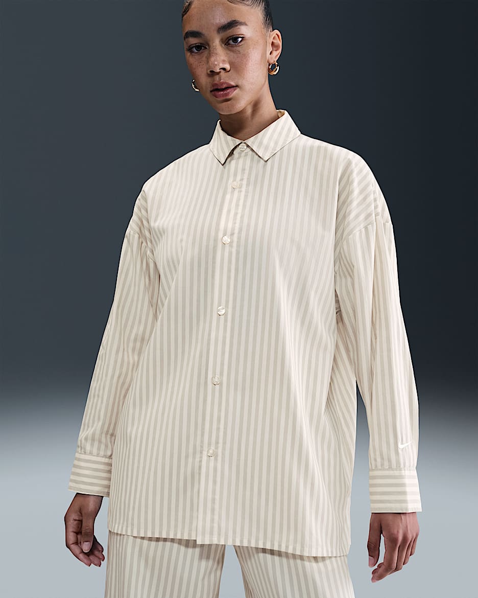 Nike Sportswear Chill Poplin Button-Up-Longsleeve mit Oversize-Passform (Damen) - College Grey/Sail/Sail