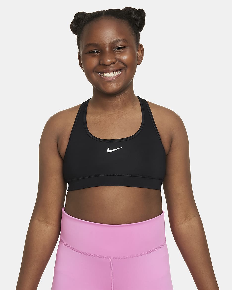 Nike Swoosh Older Kids' (Girls') Sports Bra (Extended Size) - Black/White