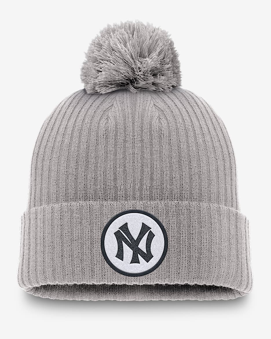 New York Yankees Cooperstown Peak Men's Nike MLB Cuffed Pom Beanie - Grey