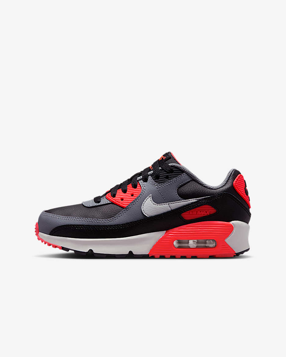 Nike Air Max 90 Big Kids' Shoes - Black/Cool Grey/Bright Crimson/Photon Dust