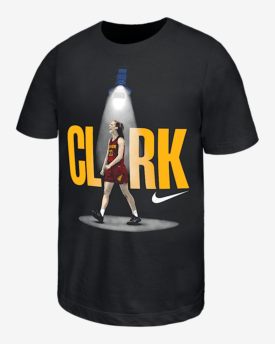 Playera de básquetbol Nike para niños talla grande Caitlin Clark "So Win" - Negro
