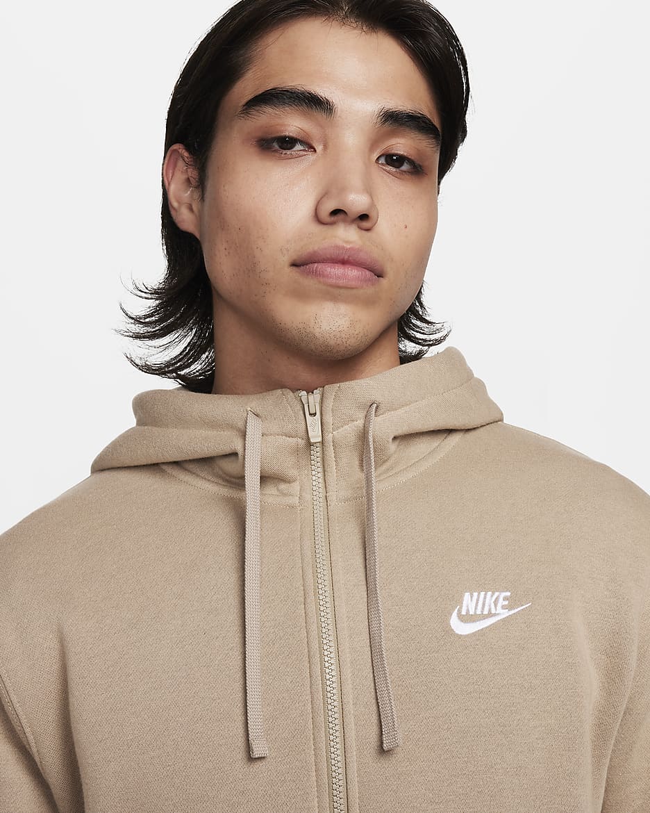 Sudadera con gorro de cierre completo para hombre Nike Sportswear Club Fleece - Caqui/Caqui/Blanco