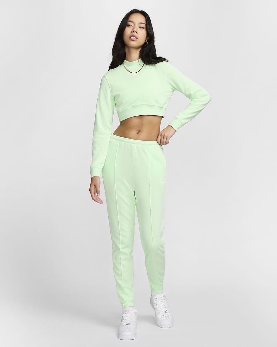 Haut court à col ras-du-cou en molleton Nike Sportswear Chill Terry pour femme - Vapor Green/Sail