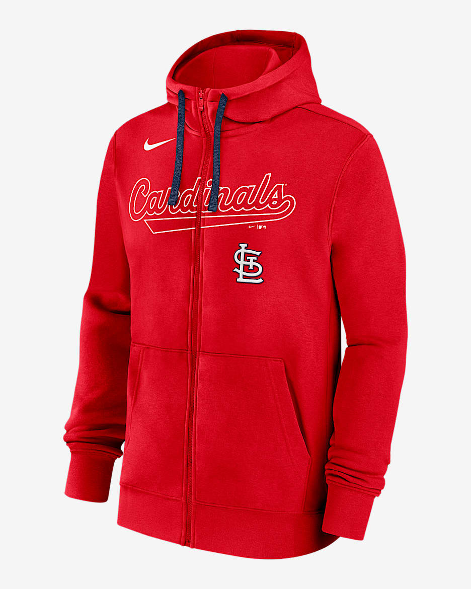 Sudadera con gorro de cierre completo Nike de la MLB para hombre St. Louis Cardinals Knockout Script Men's  - Rojo