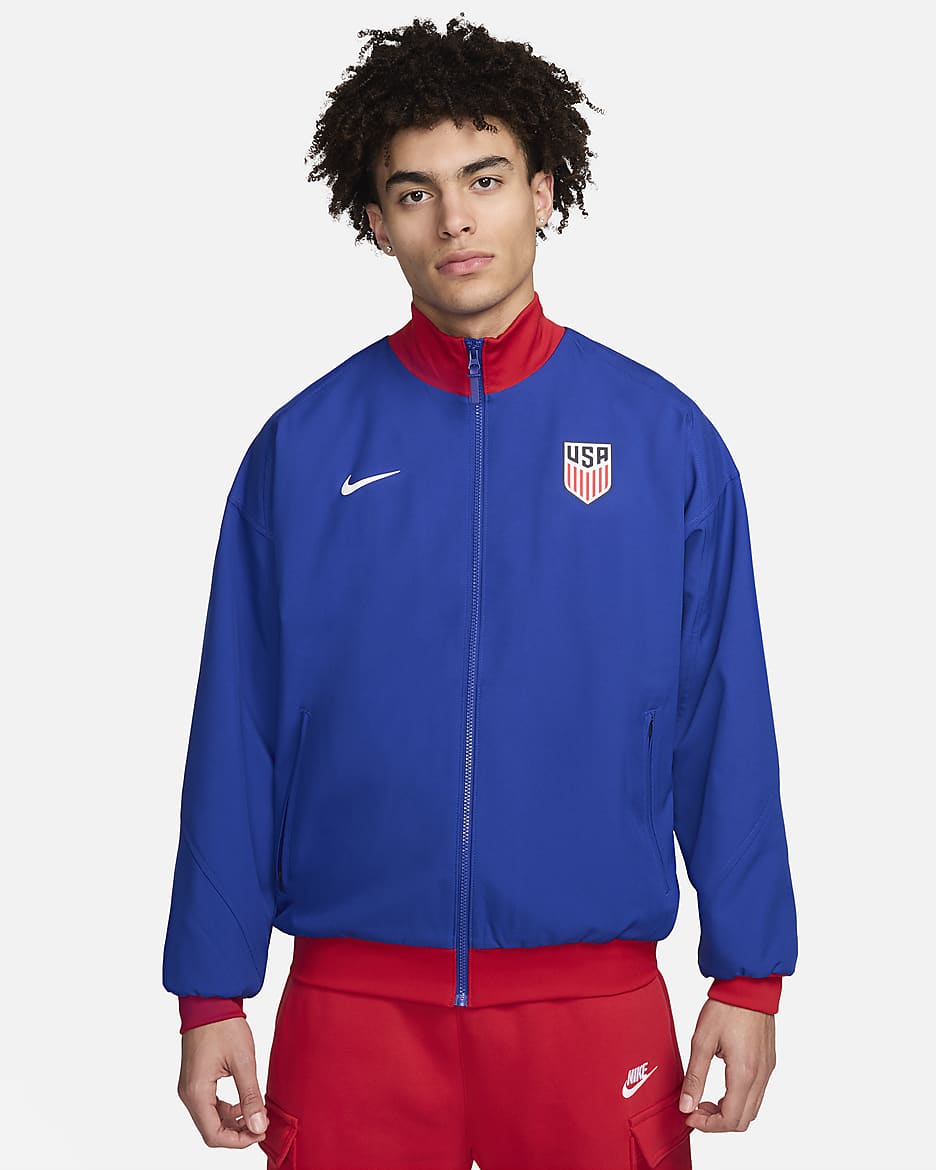 Chamarra de fútbol Nike Dri-FIT para hombre USMNT Strike - Azul eléctrico/Rojo deportivo/Blanco
