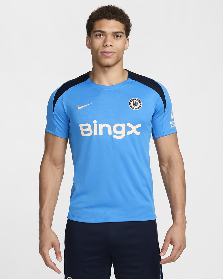 Chelsea F.C. Strike Men's Nike Dri-FIT Football Short-Sleeve Knit Top - Light Photo Blue/Light Photo Blue/Obsidian/Guava Ice