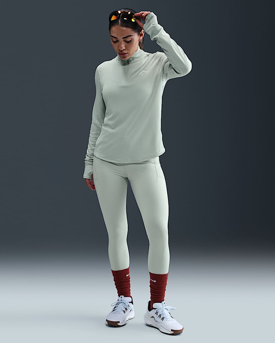 Højtaljede Nike Trail 7/8-løbeleggings til kvinder - Light Silver/Summit White