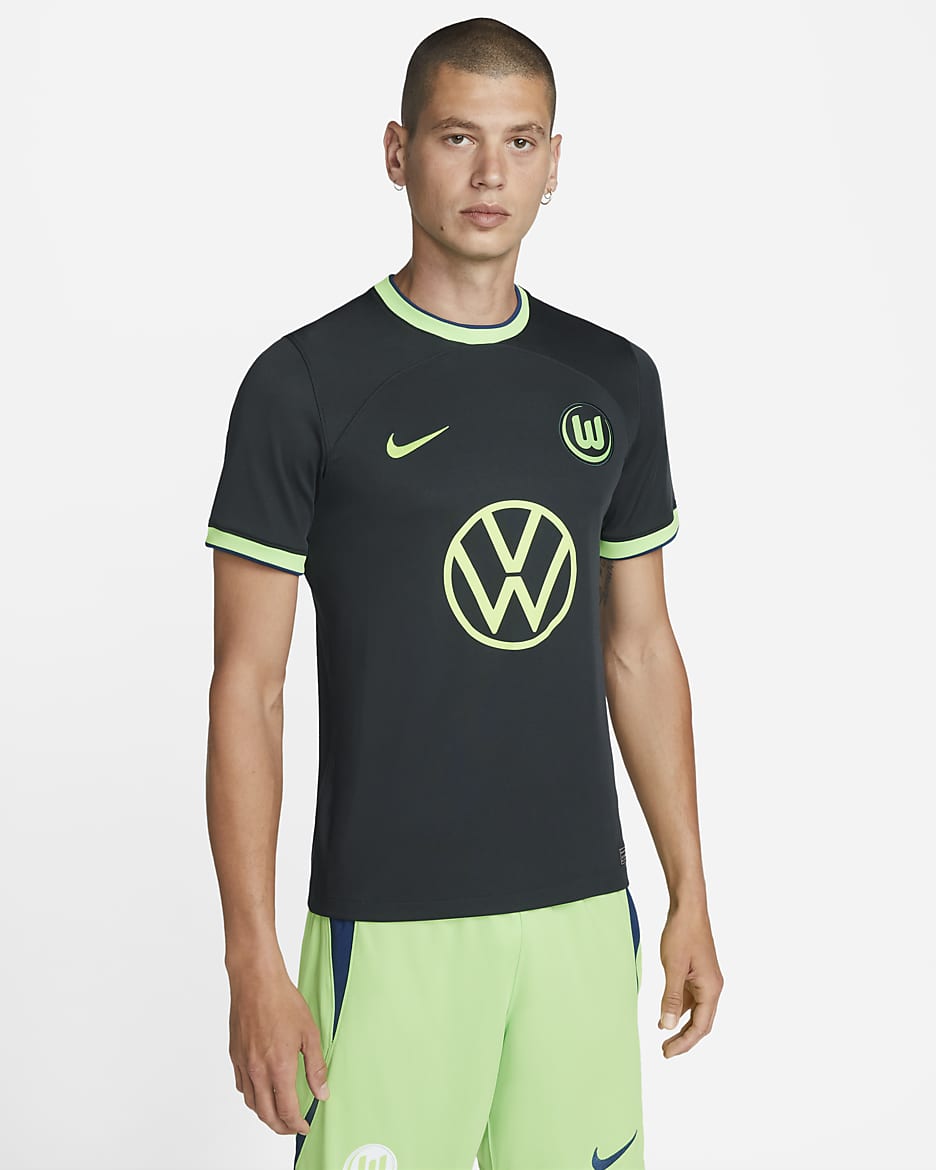Jersey de fútbol Nike Dri-FIT para hombre del VfL Wolfsburg visitante 2022/23 Stadium - Alga/Lima submarino/Lima submarino