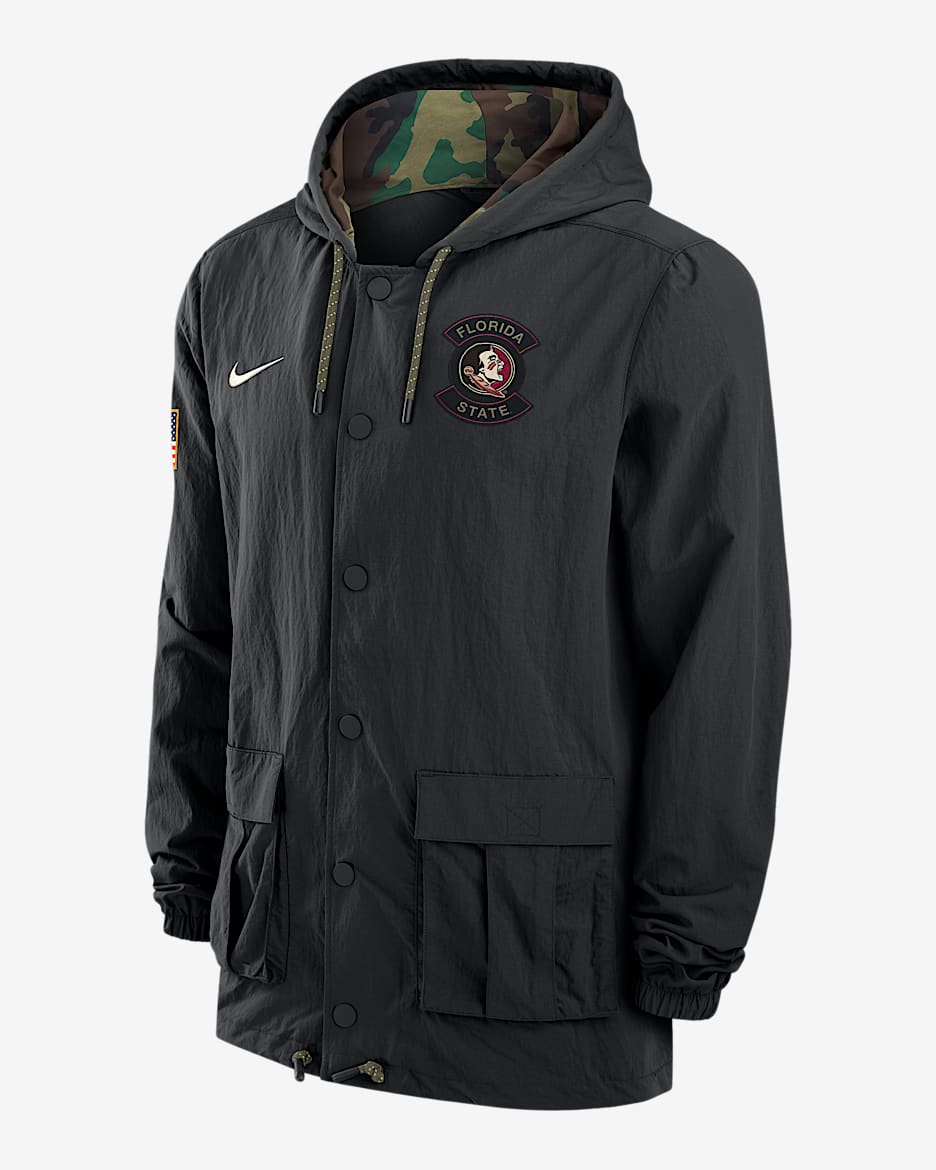 Chamarra tipo militar Nike con gorro y cierre completo a presión para hombre Florida State - Negro