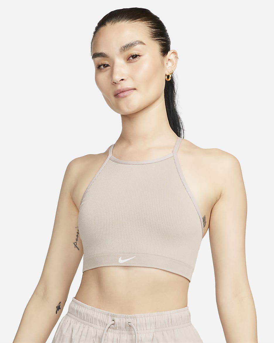 Nike Indy Seamless Ribbed Women's Light-Support Non-Padded Sports Bra - Diffused Taupe/White
