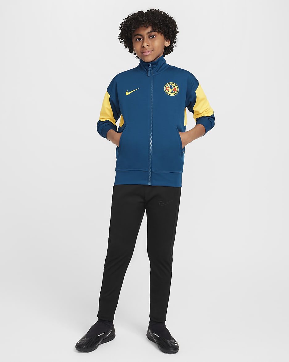 Chamarra Anthem de fútbol Nike Dri-FIT para niños talla grande Club América Academy Pro - Azul valeriana/Amarillo tour/Amarillo tour