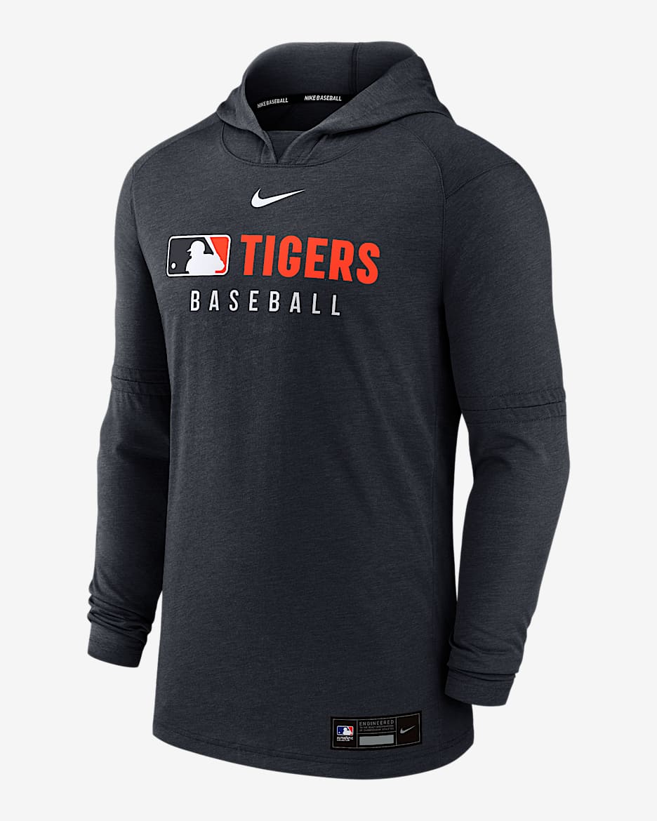Sudadera con gorro sin cierre Nike Dri-FIT de la MLB para hombre Detroit Tigers Authentic Collection - Azul marino jaspeado
