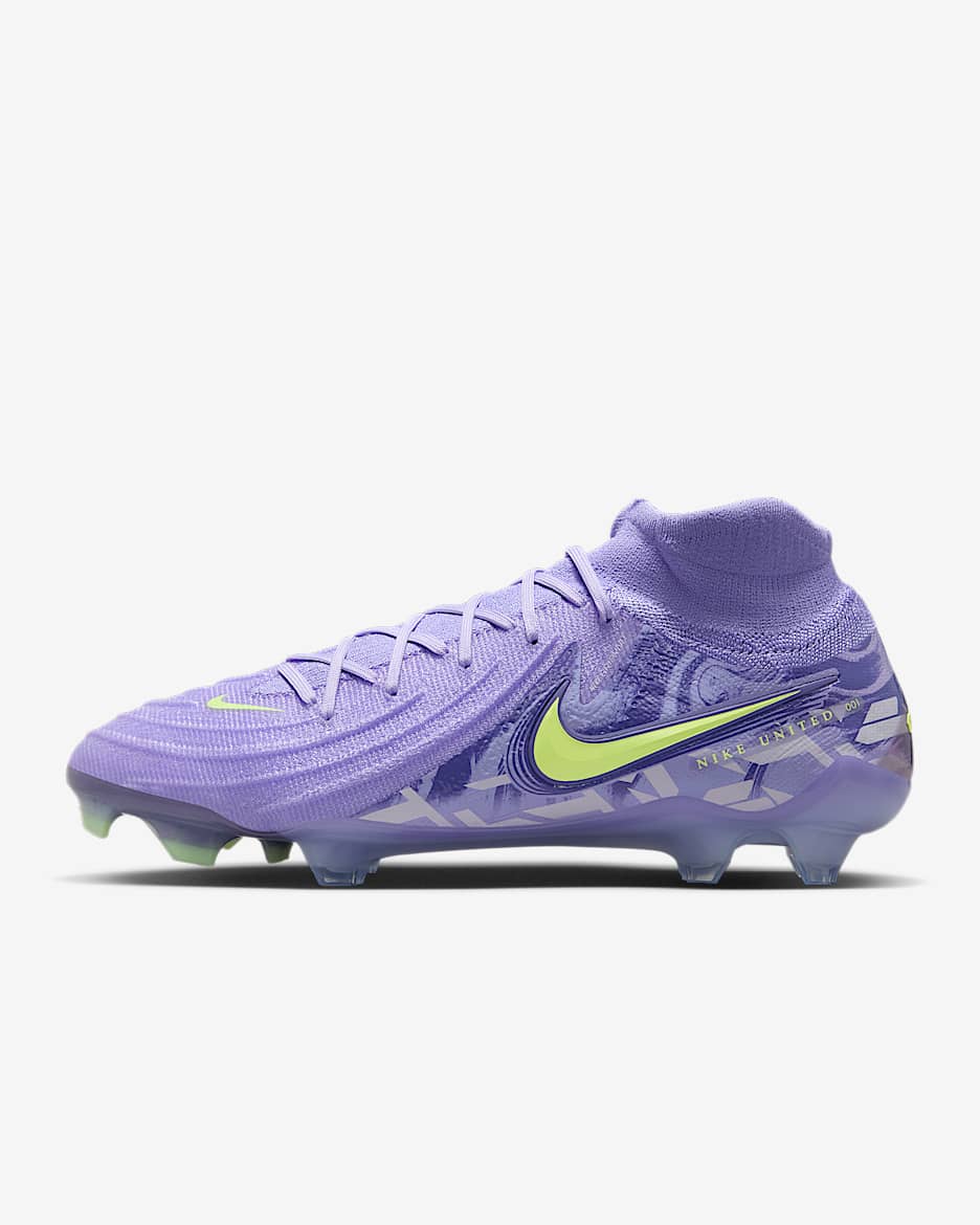 Nike United Phantom Luna 2 Elite FG High-Top Soccer Cleats - Purple Agate/Barely Volt
