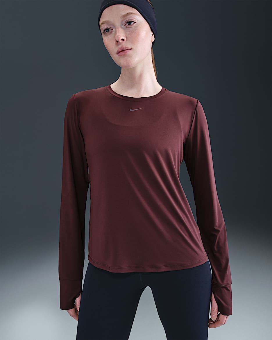 Nike One Classic Women's Dri-FIT Long-Sleeve Top - Burgundy Crush/White