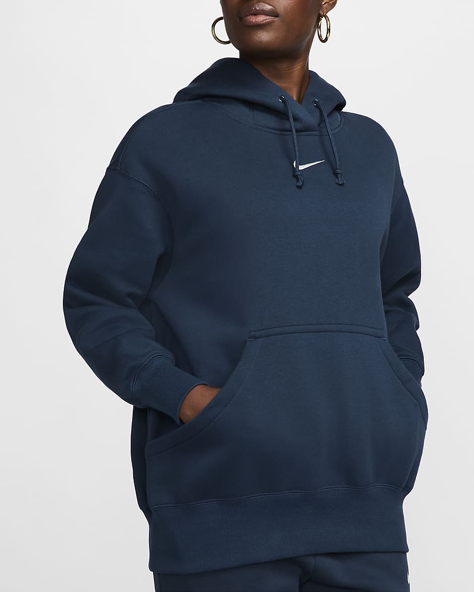 Nike Sportswear Phoenix Fleece ekstra stor hettegenser til dame - Armory Navy/Sail