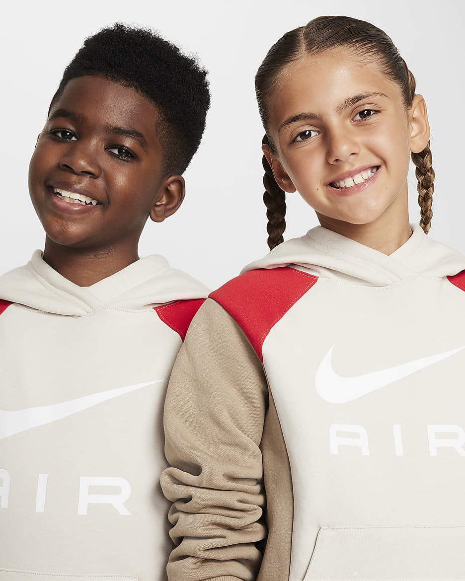 Nike Air Older Kids' Pullover Hoodie - Khaki/Light Orewood Brown/University Red/White