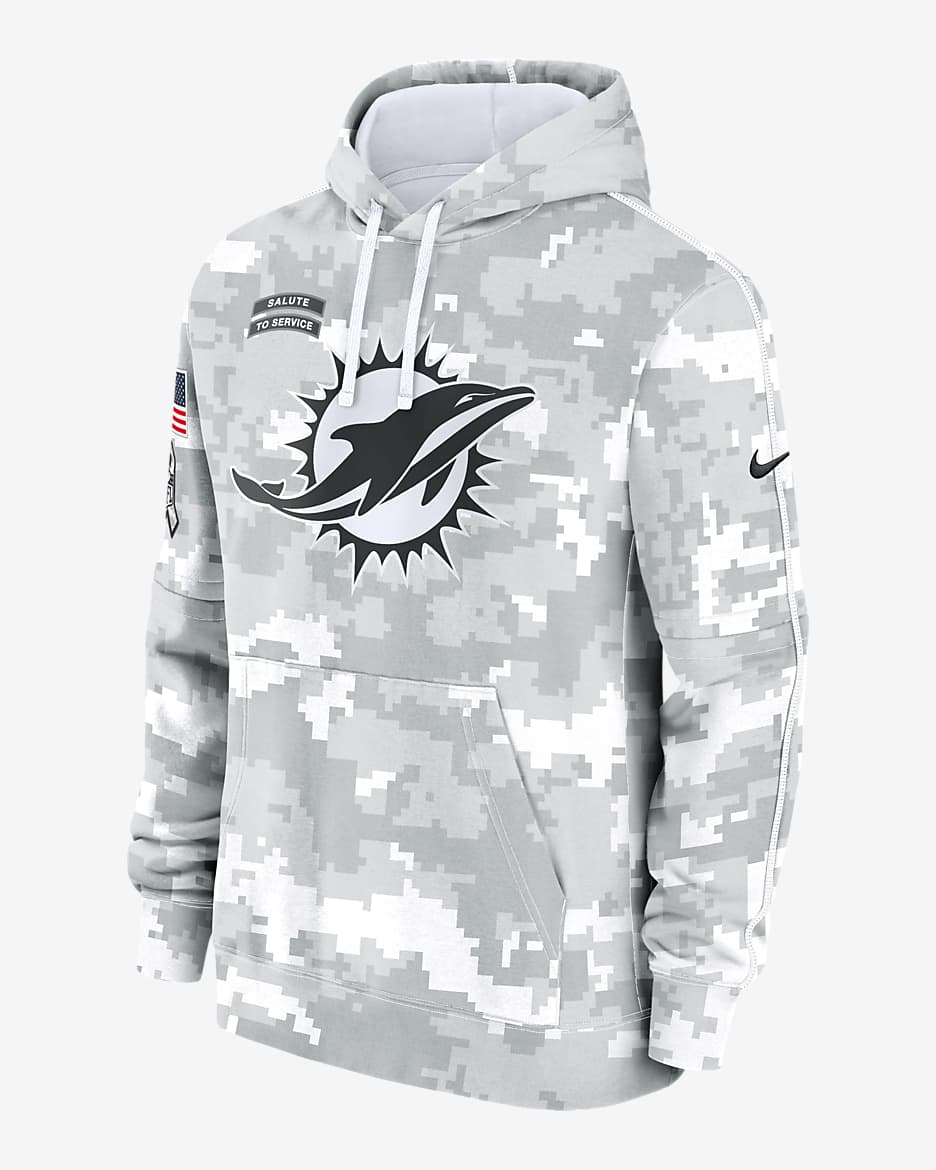 Miami Dolphins Salute to Service Primary Edge Club Men's Nike NFL Pullover Hoodie - White