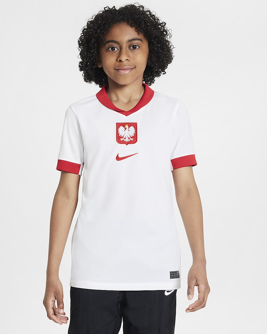 Maillot de foot replica Nike Dri-FIT Pologne 2024/25 Stadium Domicile pour ado - Blanc/Sport Red/Sport Red