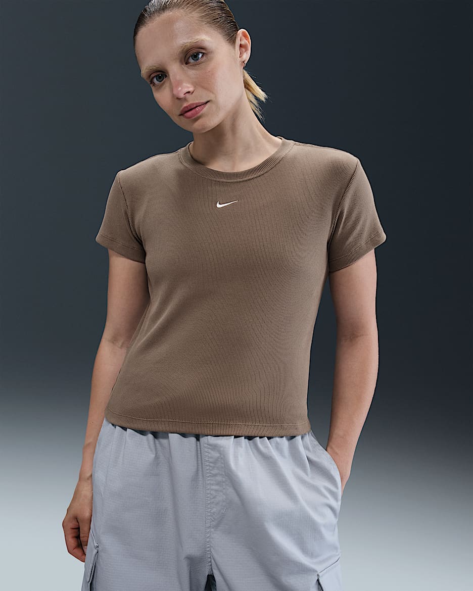 Nike Sportswear Women's Tight Ribbed Short-Sleeve T-Shirt - Mink Brown