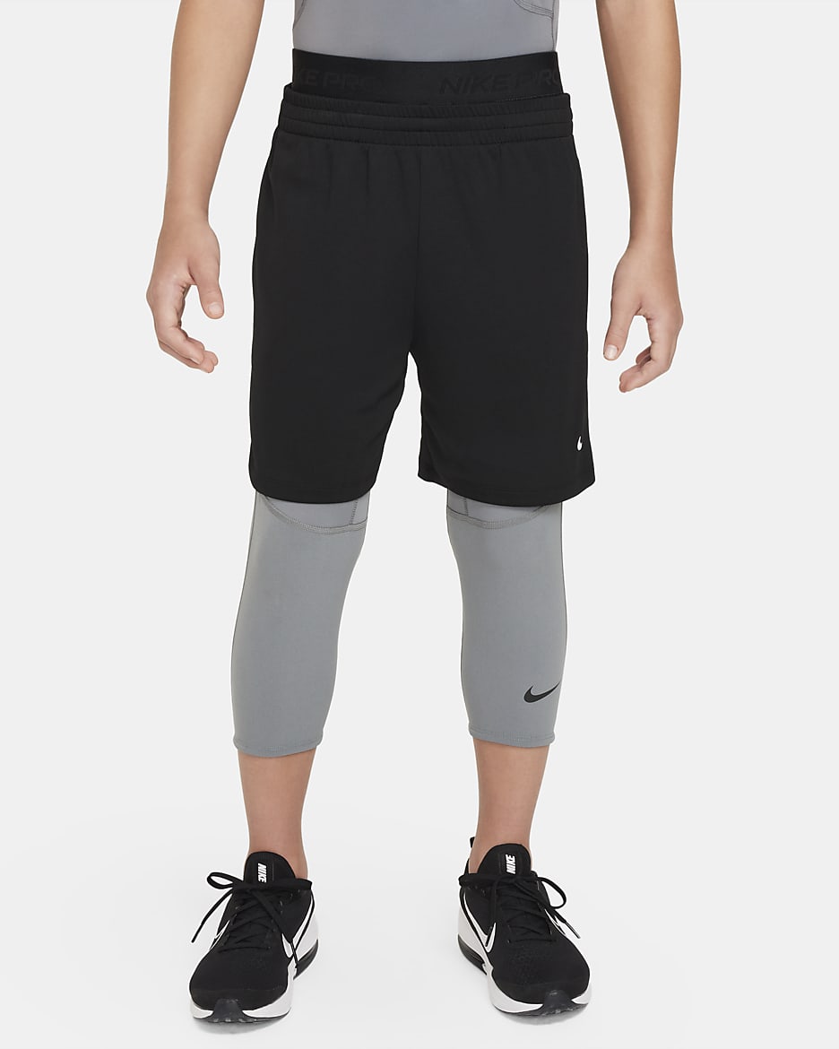 Mallas Dri-FIT de largo 3/4 para niño talla grande Nike Pro - Gris humo/Gris humo/Negro