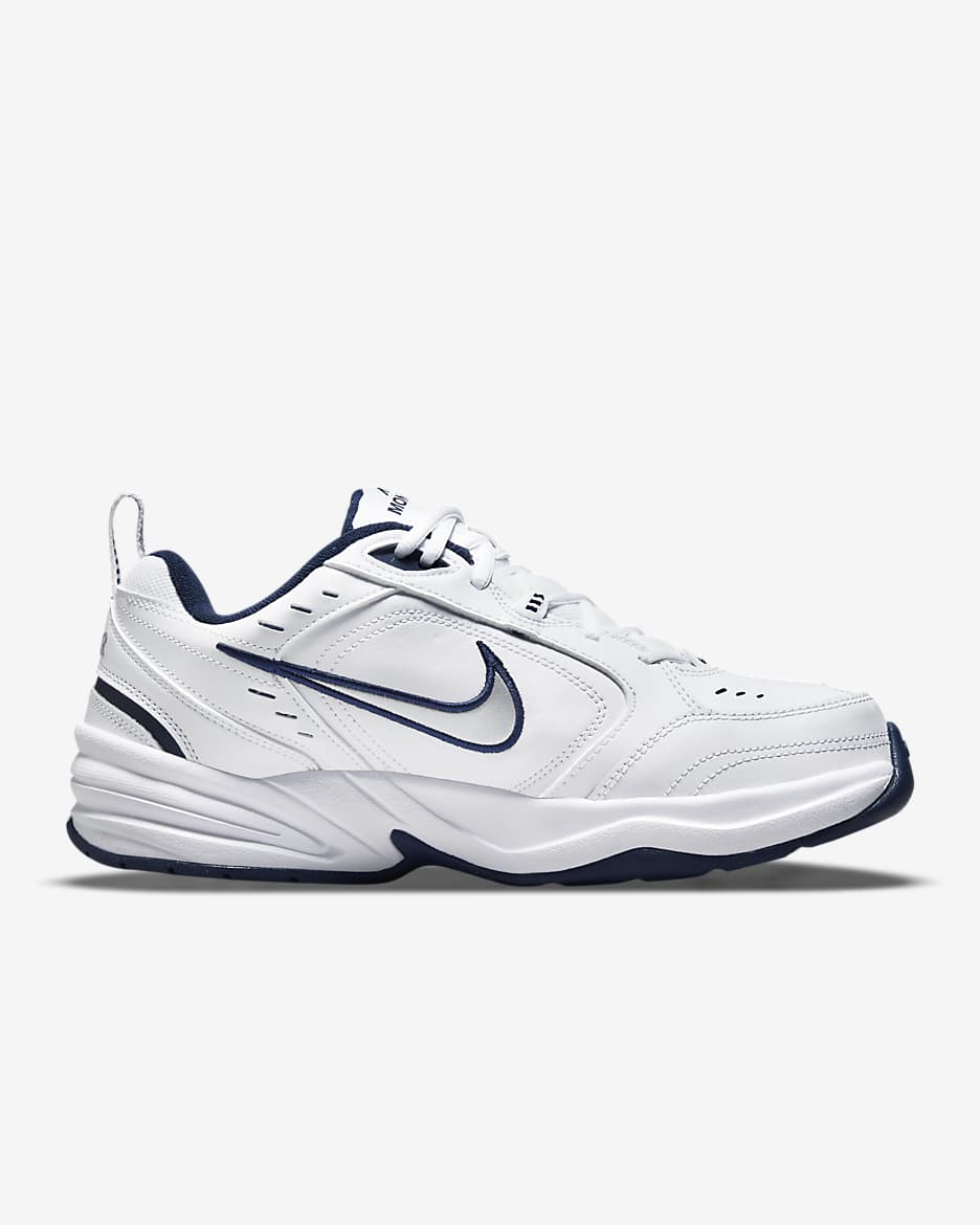 Sapatilhas de treino Nike Air Monarch IV para homem (extralargas) - Branco/Midnight Navy/Branco/Prateado metalizado