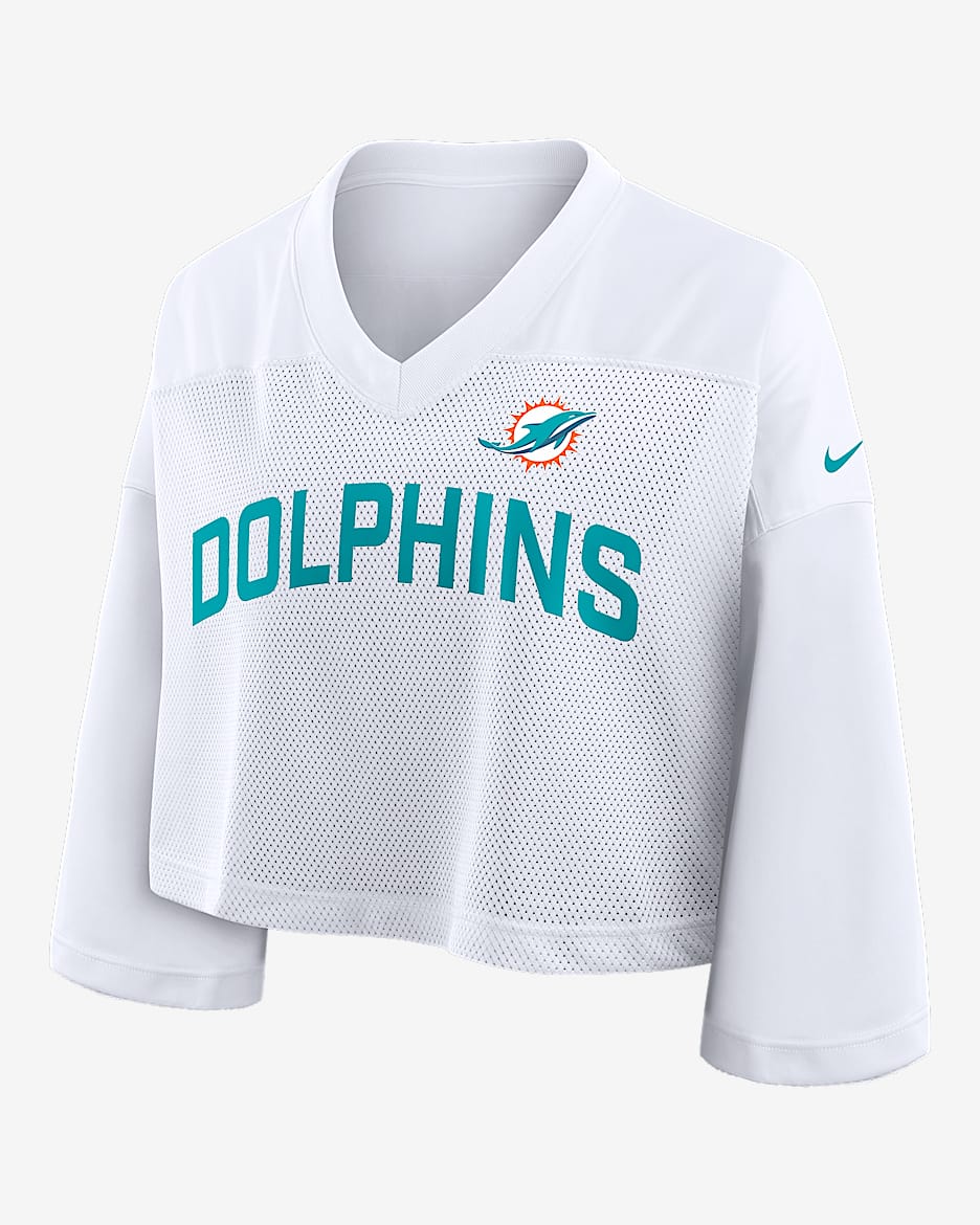 Top cropped Nike Dri-FIT de la NFL para mujer Miami Dolphins Wide Receiver Jersey Fashion - Blanco