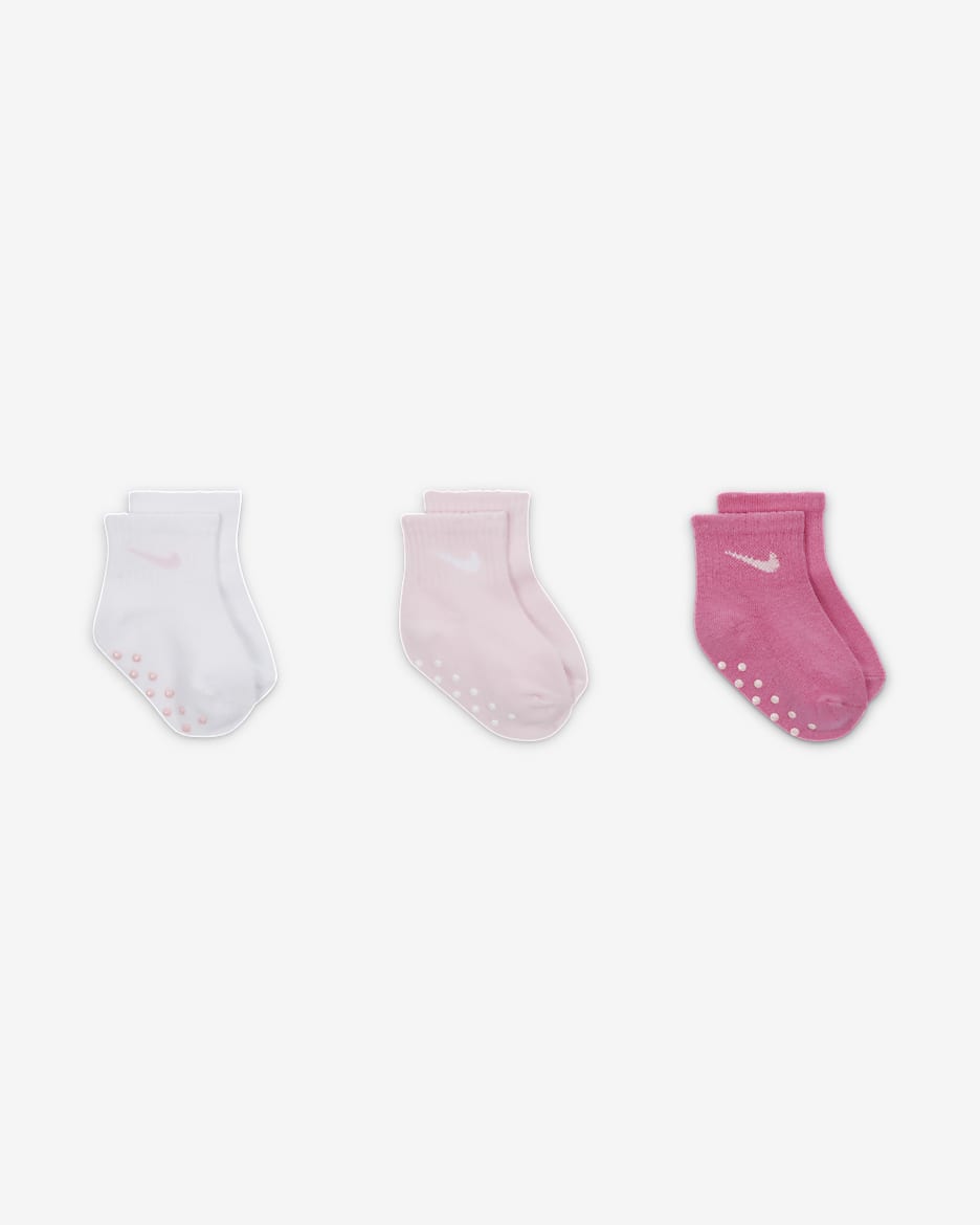 Nike Core Swoosh Baby (6-12M) Gripper Socks Box Set (3 Pairs) - Pink Foam