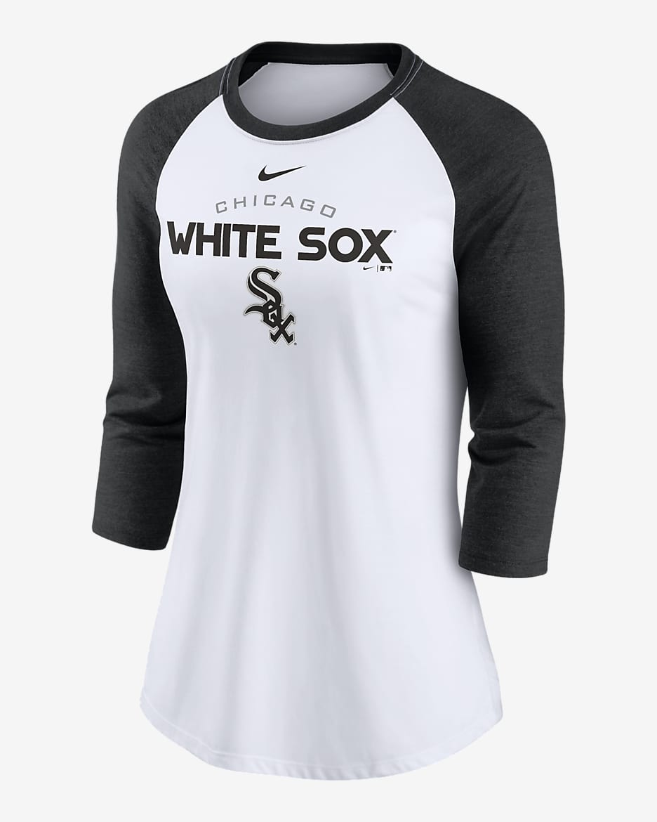 Playera de manga de 3/4 para mujer Nike Modern Baseball Arch (MLB Chicago White Sox) - Blanco