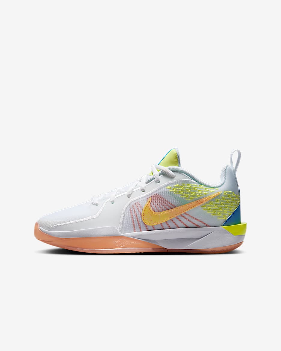 Tenis de básquetbol para niños grandes Sabrina 2 SE - Blanco/Ágata melocotón/Azul foto/Toque de limón claro